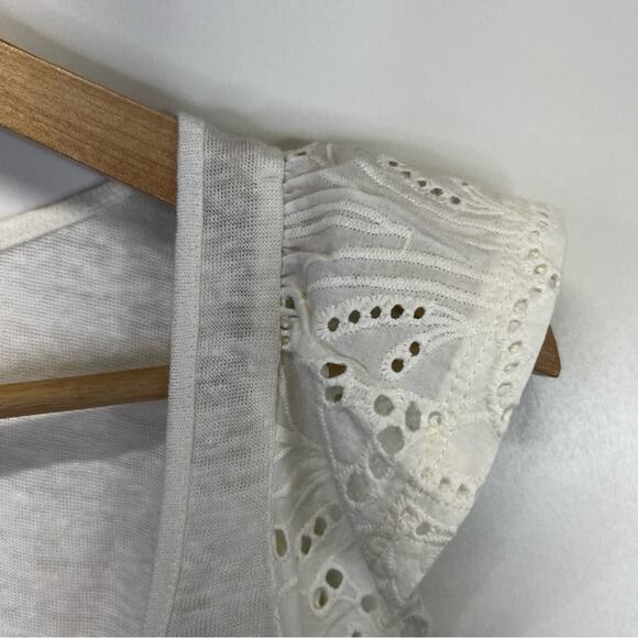 Paige Giulia Eyelet Flutter Sleeve Linen top white - XL - Picture 7 of 12